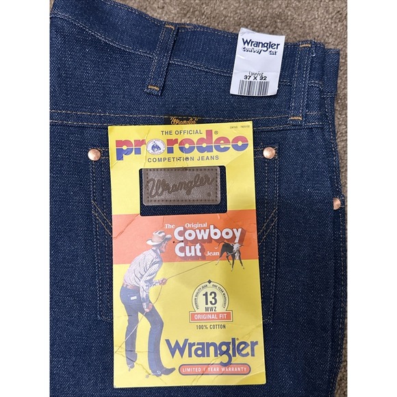 Wrangler Men's 13Mwz Dark Wash High Rise Rigid Cowboy Cut Straight Jeans 37x32 - Picture 2 of 4